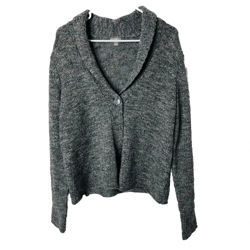 J Jill Open Cardigan Sz M Gray One Button Knit Wool Alpaca Blend Business Casual